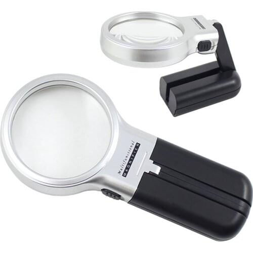 3X Folding Lamp Loupe Magnifier Reading Portable Handheld Illuminated Magnifying Glass with 2 LED Lights for Newspaper