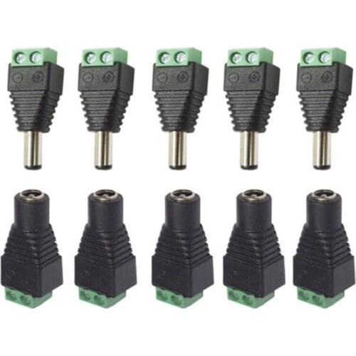 5.5mm x 2.1mm Female Male DC Power Plug Adapter for 5050 3528 5060 Single Color LED Strip and CCTV Cameras