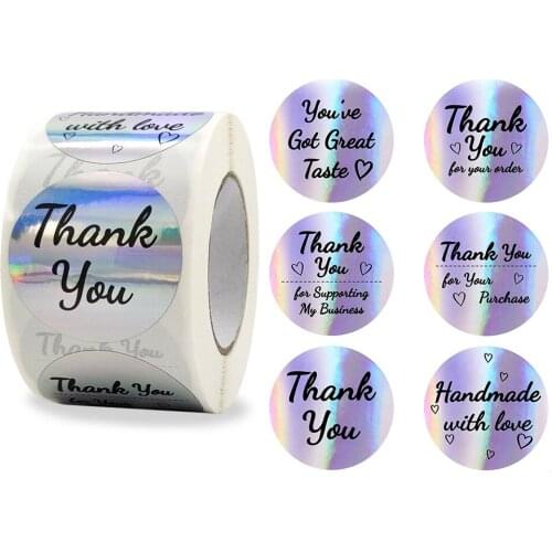 500 Pcs/roll Thank You Business Stickers Roll Thank You Labels Stickers Laser Holographic Rainbow Sticker for Package Decoration