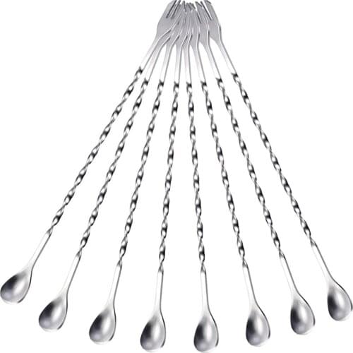 Promotion! 8 Pieces Silver Cocktail Spoon Stirring Bar Mixing Long Spoon Stainless Steel Spiral Pattern Cocktail Stirrers Spoons