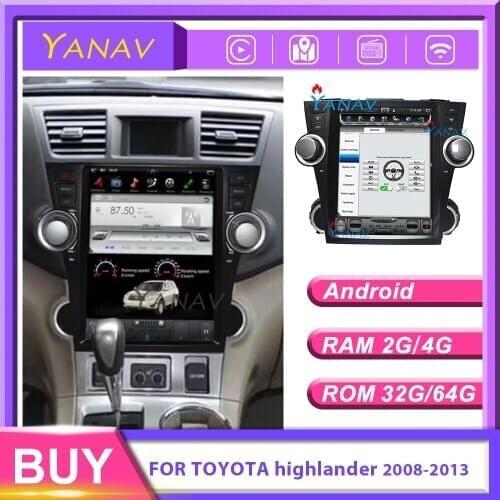 12.1'' car radio DVD player vertical screen for-TOYOTA highlander 2008-2013 Car stereo multimedia android player GPS navigation