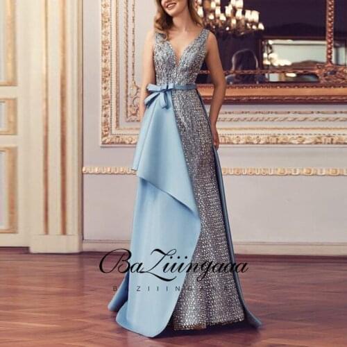 BAZIIINGAAA Luxury Woman Cocktail Dress Beaded Sequins Long Elegant Night Cocktail Party Formal Dresses for Wedding Plus Size