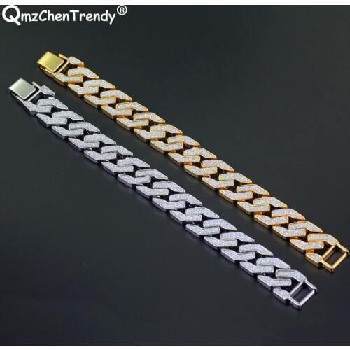 Mens Hip Hop Jewelry Metal Electroplated Bracelets For Men Iced Out Shiny Bling Cuff Brace lace 22.5cm*1.6cm