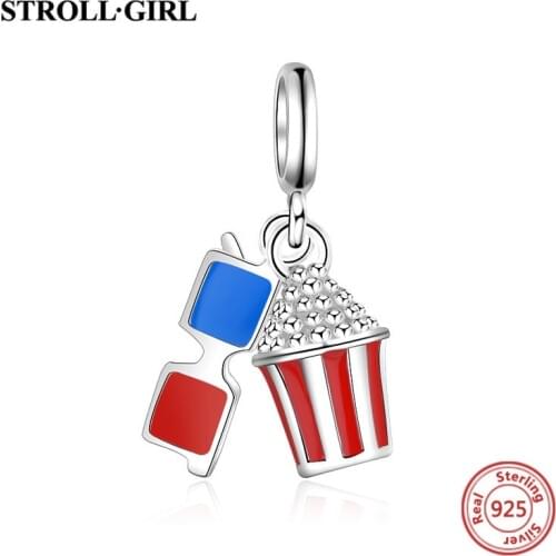 100% 925 Silver Blue&red Enamel Popcorn and Glasses Charms Beads Fit Original European Bracelet Diy Jewelry Making Gift