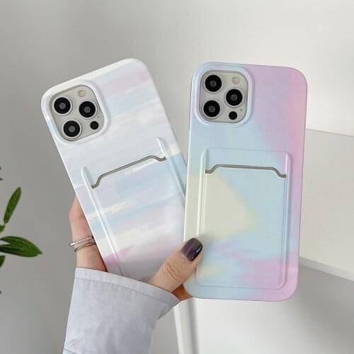 Ottwn Fashion Wallet Card Slot Phone Case For iPhone 11 12 Pro Max X XR XS Max 7 8 Plus SE2020 Marble Stone Soft IMD Back Cover