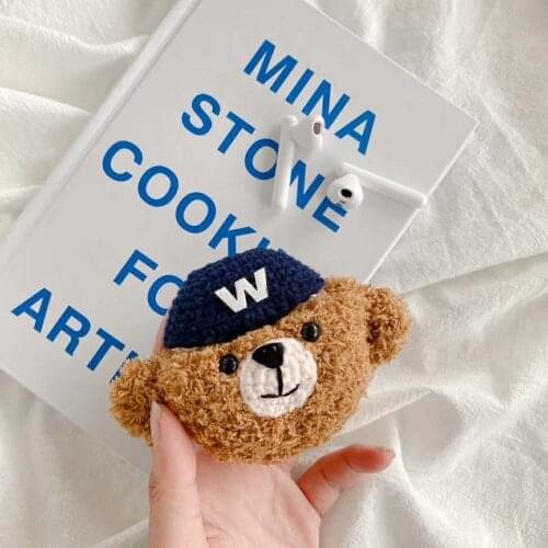 Plush Hat Bear Case for Apple Airpods 1 2 Pro Bluetooth Earphone Charge Case Protective Cases Skin Accessories Headphones Case