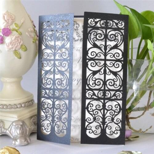 Black wedding decoration,love heart modern invitation card, laser cut paper invitations for wedding