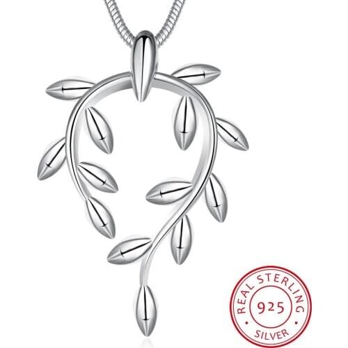 LEKANI Womens jewelry 18 inch Snake Chain 925 sterling silver charm Olive branch Pendant necklace Colar de Prata
