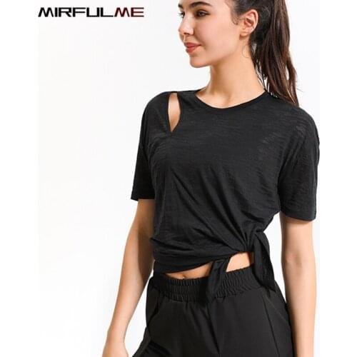 Summer Women Sport Tops Hollow Out Yoga Shirts Thin Loose Quick Dry Running T-shirts Girls Gym Workout Top Forked Tees Sportwear