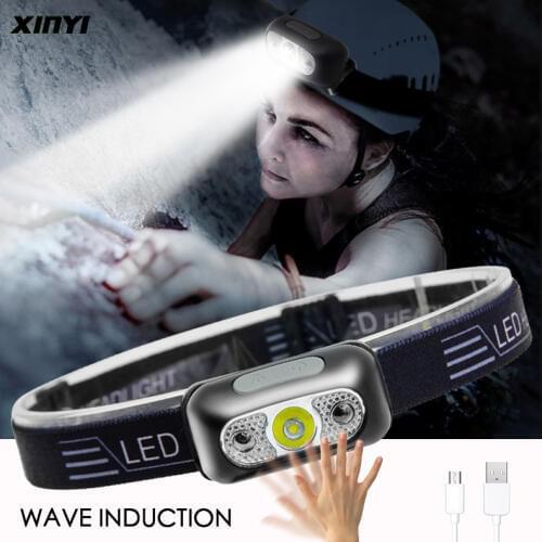 Mini LED Headlamp Body Motion Sensor Headlight With USB charging Rechargeable Camping Flashlight 6000LM Head Light Torch Lamp