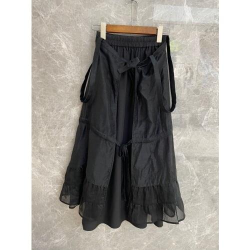 Fashion 2021SS Summer Women Mesh Patchwork Midi Casual Black Skirt Tutu