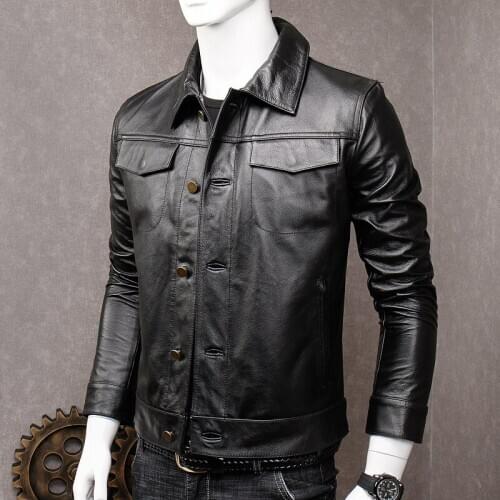 2020 Genuine Leather Jacket Men Short Cowhide Leather Coats Spring Autumn 100% Cow Leather Jackets Veste Cuir Homme KJ