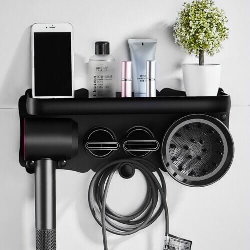 Black Hairdryer Holder Bathroom Shelves Wall Mount Storgae Rack Bathroom Shelf for Supersonic Hair dryer Holder SilveryWY817