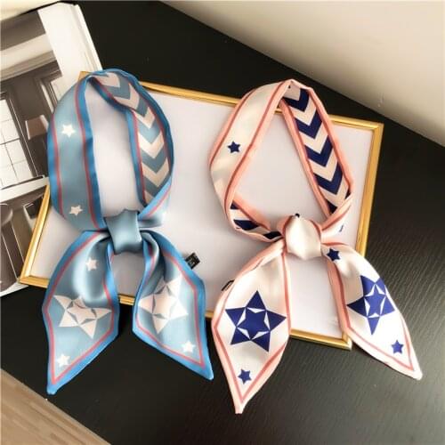 New 5x95CM Korean Scarfs Fashionable Printing Small Fluttering Twill Silk Scarf For Women Hair Scarf Neckerchief Bag Ribbons