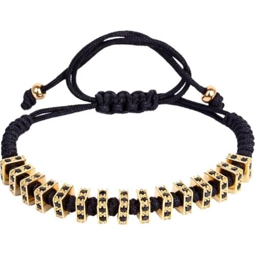 New Arrival Anil Arjandas Mens Bracelets Jewelry 24K Square CZ Beads Charm Braiding Macrame Rose Gold Bracelet For Women Homme