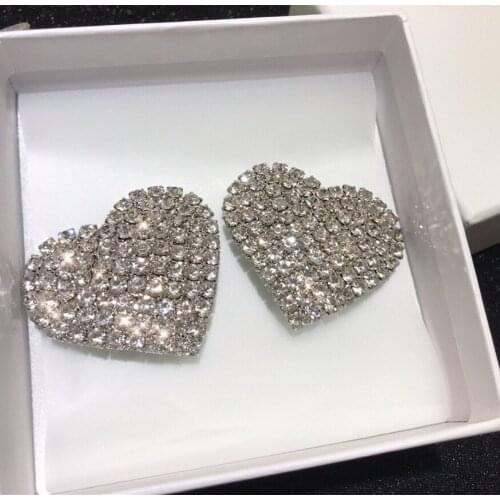 New luxury design party jewelry double heart clip no pierce famous brand cosplay wedding bling crystal earrings women