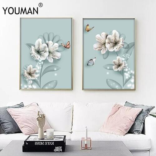 YOUMAN Wallpaper Poster Flower Canvas Paintings Wall paper Art Nordic Art Canvas Pictures For Dining Table Background Unframed