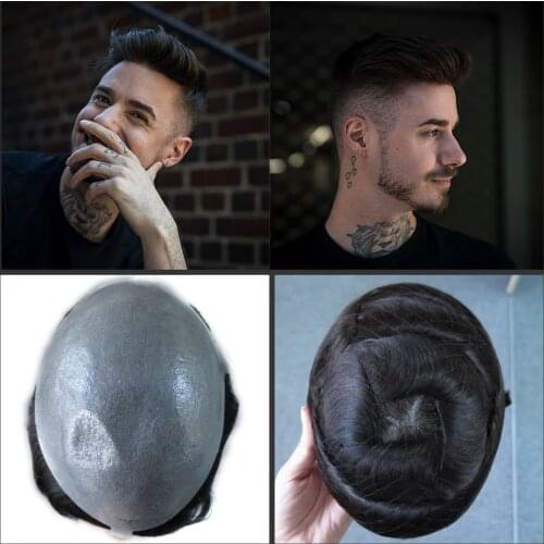 Mirage brand thin skin knot men Toupee 0.03-0.04mm ,hair replacement ，color # 1B European remy hair mentoupee freeshipping