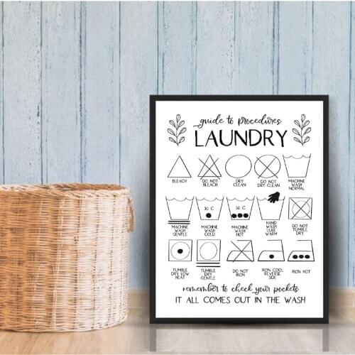 Laundry Procedures Chart Guide Modern Wall Art Canvas Prints Laundry Room Decor , Laundry Chart Poster Art Painting Picture