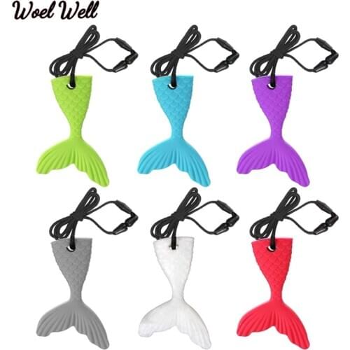 Silicone Mermaid Tail Pendant Teether Necklace Children Sensory Chewing toys Baby Teeth Molar Stick childrens goods gift