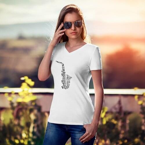 Cute Pinterest Womens T Shirts Versatile Loose Elegant Clothes Saxophone Composed of Notes Graphic Hipster Wholesale Tshirt