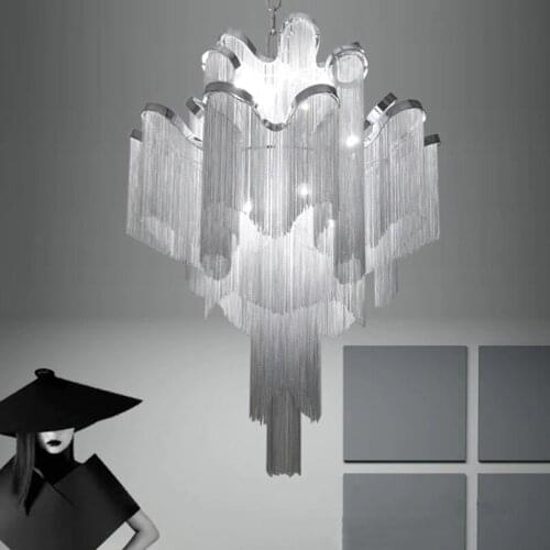 Post-modern Luxury Gold Luster Large Pendant Lights Home Decor Living Room Villa Hall Tassel Chain Hanging Light Indoor Lighting