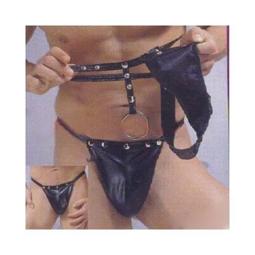 Men Sexy Jockstraps New Gay Underwears Erotic Men Temptation Sexy Pu Leather Thongs Jocks Straps Black Lingerie G-string