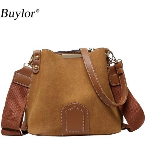 Buylor Shoulder Bag For Women Vintage Bucket Bags Luxury Handbags Matte PU Leather Fashion Casual Crossbody Messenger Bag