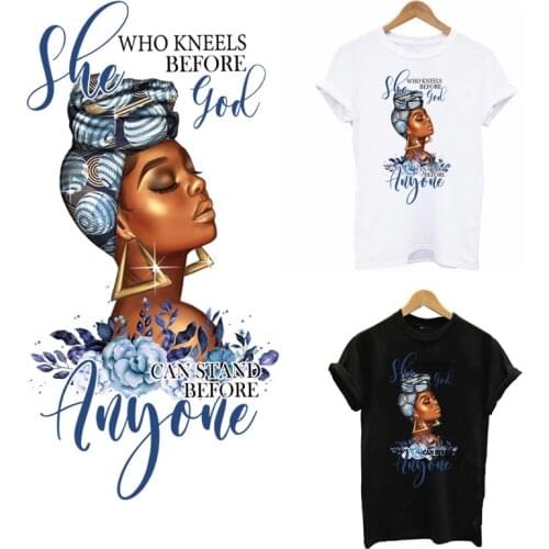 Beauty African Lady Thermo Transfer Sticker On Clothes DIY Washable Iron On Patches For Clothing Women T-shirt Applique Decor