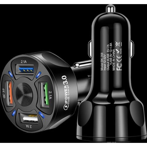 Universal Phone Car Charger 48W Quick Charge 3.0 LED Display 4 Ports USB Charging 7A For iPhone 12 Samsung S21 Xiaomi Huawei