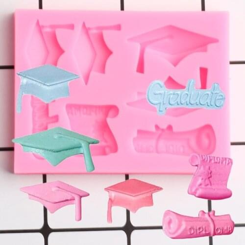 Graduation Silicone Mold Bachelor Cap Hat Fondant Molds DIY Party Cake Decorating Tools Candy Clay Chocolate Gumpaste Moulds