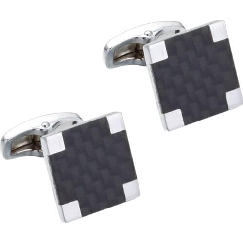HYX Jewelry Square black carbon fiber Pattern Brand Cuff Buttons French Shirt Cufflinks For Mens Fashion Cuff Links