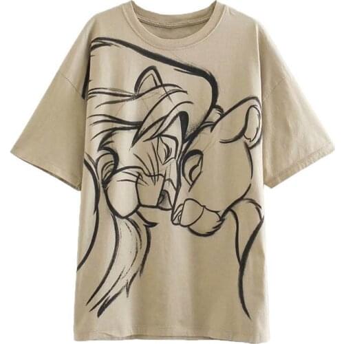 Disney Cartoon Simba Shirts for Women Print Round Neck Short-sleeved Women Fashion Clothing Graphic T-Shirts Harajuku Kawaii