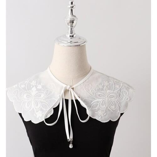 Women Girls Lace Floral Embroidery Fake False Collar Decorative Female Necklace Choker Shawl Wrap Detachable Collar Bowtie
