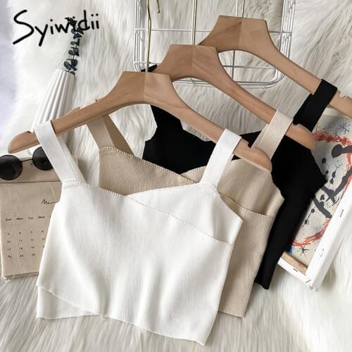 Syiwidii Back Zipper Camis Women Screw Thread Casual Tops Short Knitted Solid White Tank Tops Summer 2021 Fashion New Clothing