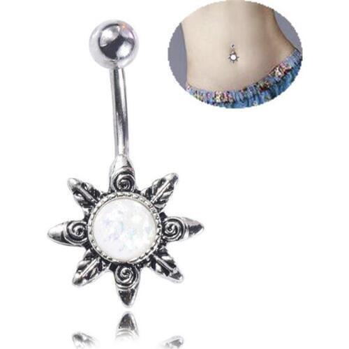 Surgical Steel Sun Flowers Navel Rings For Women Retro Natural stone Navel Bars Fashion Belly Button Ring Piercing Body Jewelry