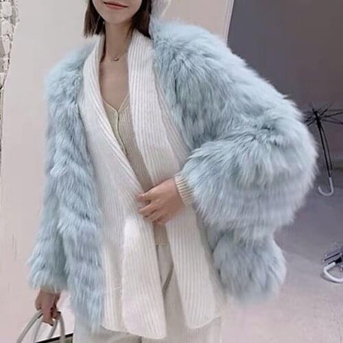Winter Knitted Furry Faux Fox Fur Coat chaquetas de mujer шубы из иственного меха abrigo peludo casaco de pele fake feminino