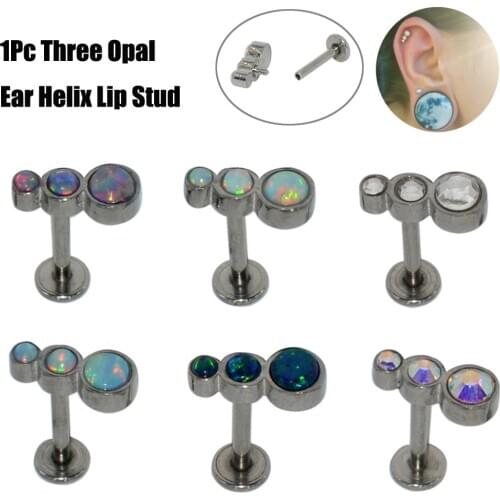 1PC G23 Labret Ear Cartilage Tragus Helix Piercing Titanium&Steel Opal Trio Star CZ Gem Internally Threaded Lobe Lip Stud 16g