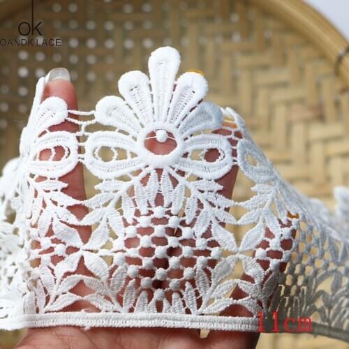 1 yard 11 cm white embroidered lace fabric DIY sewing handicraft material