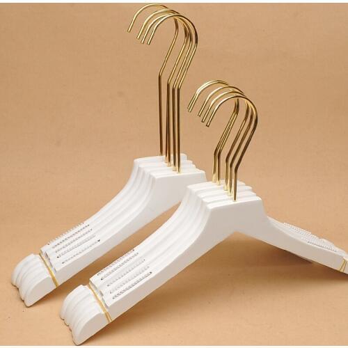 10pcs/lot 38cm/39cm Adult solid wood hanger long hook white high - grade wooden hanger
