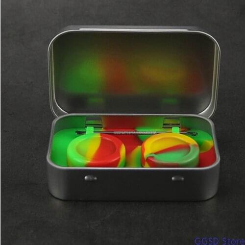 Silicone Wax Container with Carving Tool Smoking Accessories 5ml Portable Iron Box+Oil Wax Jar Mini Spoon Picker for Men Gifts
