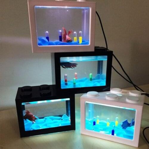 USB Mini Aquarium Fish Tank With LED Lamp Light Betta Fish Fighting Cylinder Acrylic aquarium fish tank fish breeding box