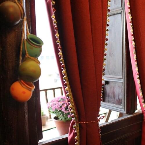 American Country Chinese Style Festive Cotton Linen Red Retro Classic Shading Curtins for Living Room Bedroom Red Decoration