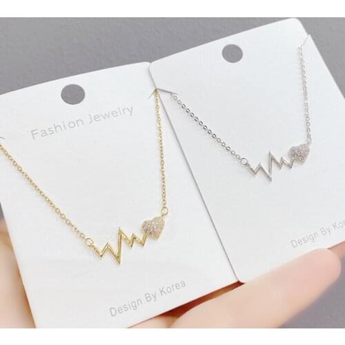 BOTU Creative Heart-Shaped Wavy Necklace Female Peach Electrocardiogram Pendant Necklace Gift Jewelry for Women Drop Shipping