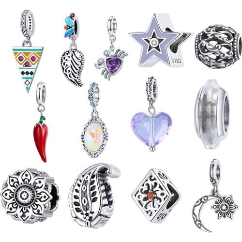WOSTU 925 Sterling Silver bohmian Style Hot Summer Charms Moon Vintage Beads Firt Original Bracelet For Women Fine Jewelry