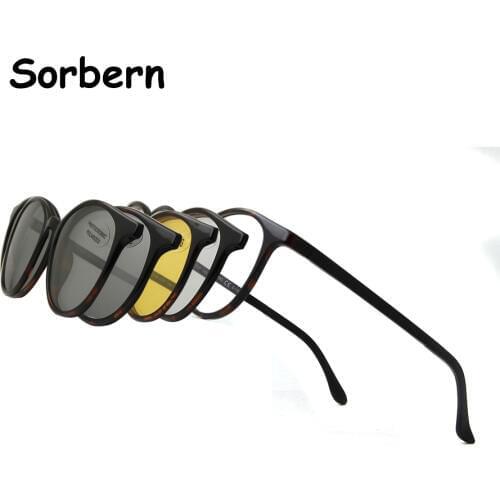 4 clips Brand Magnet Polarized Clip On Sunglasses Round Women Ultem Computer Glasses Men Anti Blue Light Glasses Prescription