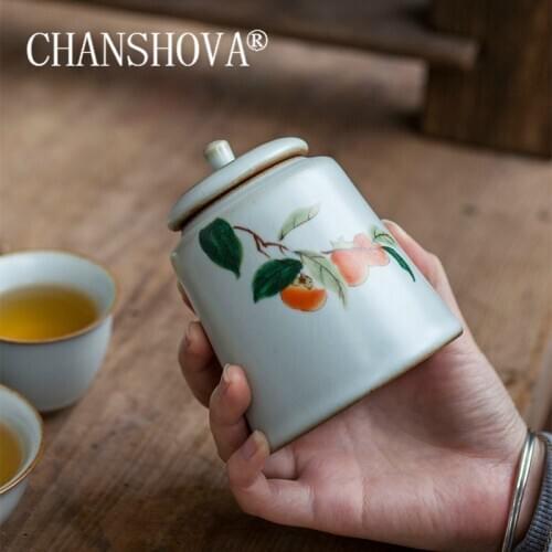 CHANSHOVA Chinese style Handmade Crackle Glaze Ceramic tea box Tea Caddy China Ru Kiln Porcelain Sealing Storage Container H258