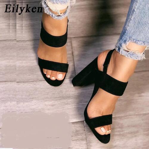 Eilyken Fashion Elastic band Ankle Strap Women Sandals Summer Shoes Open Toe Chunky High Heels Classics Party Dress Sandals