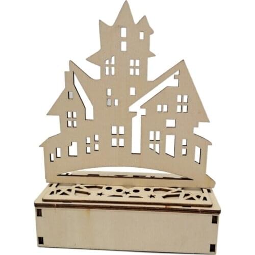 H7JB Halloween Hollow Out 3D Wooden LED Lights Witch Bat Ghost Decorative Night Lamp for Home Party Bedroom Desktop Ornament