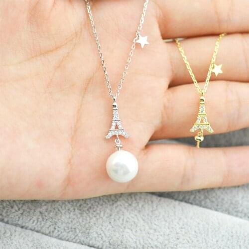 QIAOBEIGE Classic Eiffel Tower 925 Sterling Silver Accessory Women DIY Necklace Chain Pearl Jewelry Findings Necklace Fittings